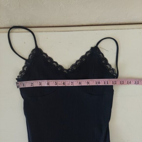 Black Ribbed Lace Trim Bodysuit (Estimated) Sz Small - Picture 4 of 6